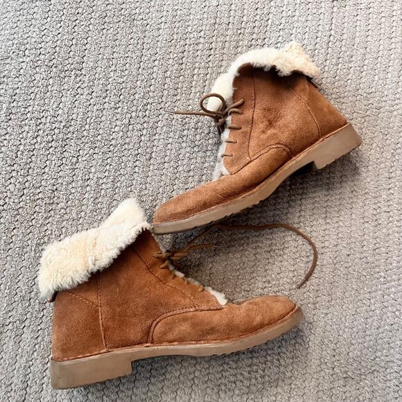 Ugg chestnut quincy boot sherpa lined womens 8.5 lace up suede leather ankle - Picture 5 of 11